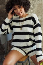 Load image into Gallery viewer, Round Neck Back Tie Stripe Sweater
