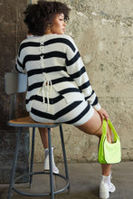 Load image into Gallery viewer, Round Neck Back Tie Stripe Sweater
