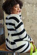 Load image into Gallery viewer, Round Neck Back Tie Stripe Sweater
