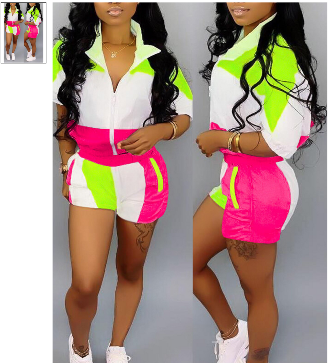 Chic Patchwork Rose Red Two-piece Shorts Set